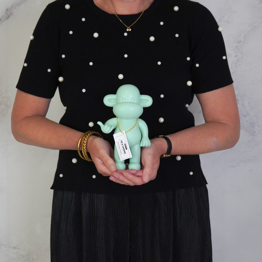 Ornament - Hang Loose Monkey Figurine 'The Legend' - Polyresin -Mintgreen - 11x7x19cm