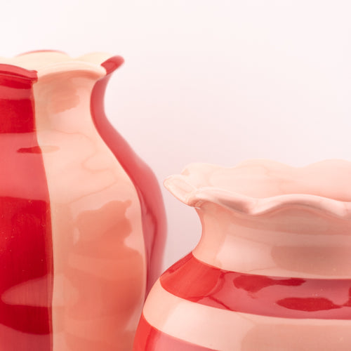 Aardewerk vaas rood/roze gestreept verticaal