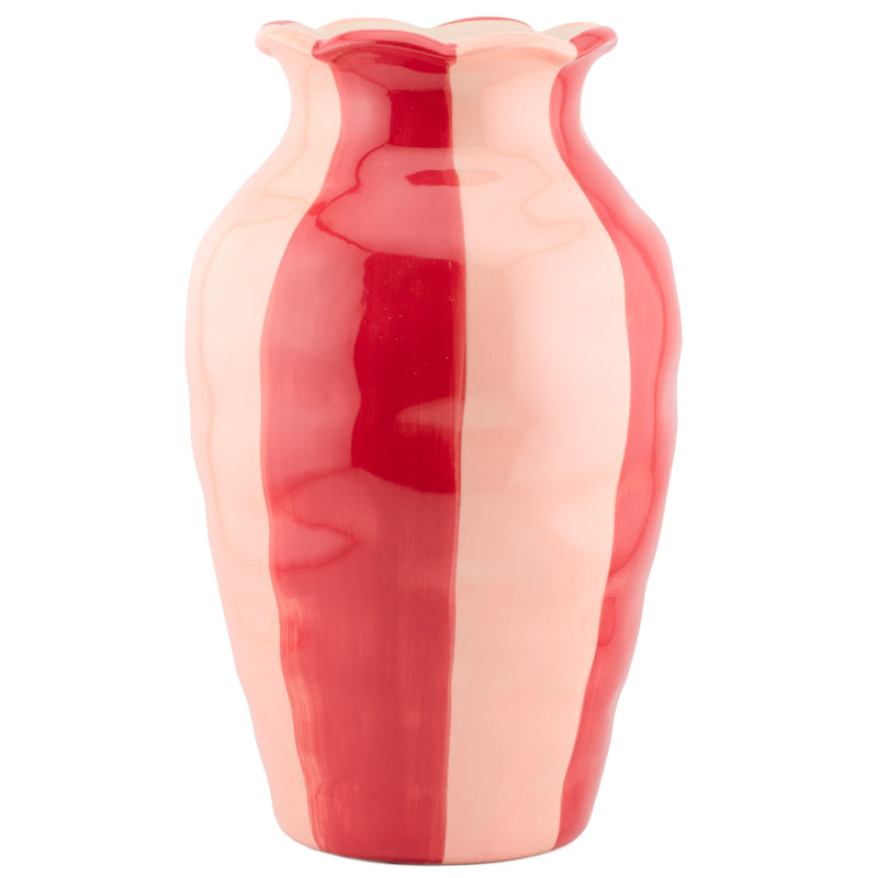 Aardewerk vaas rood/roze gestreept verticaal