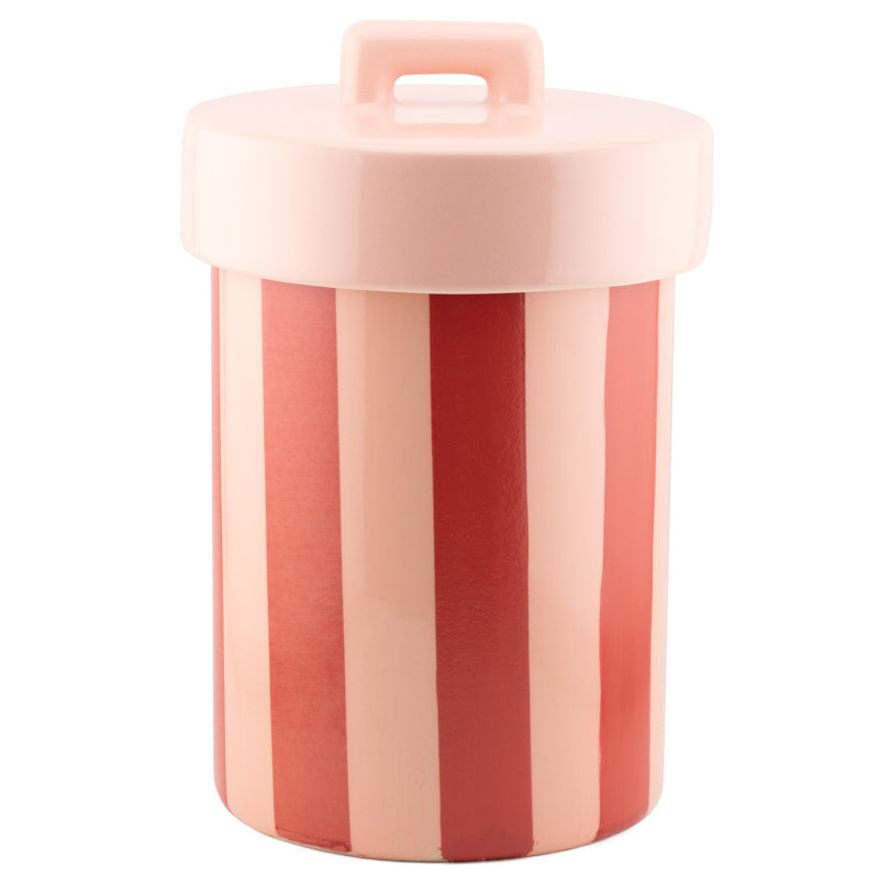 Aardewerk opbergbox roze/ rood gestreept