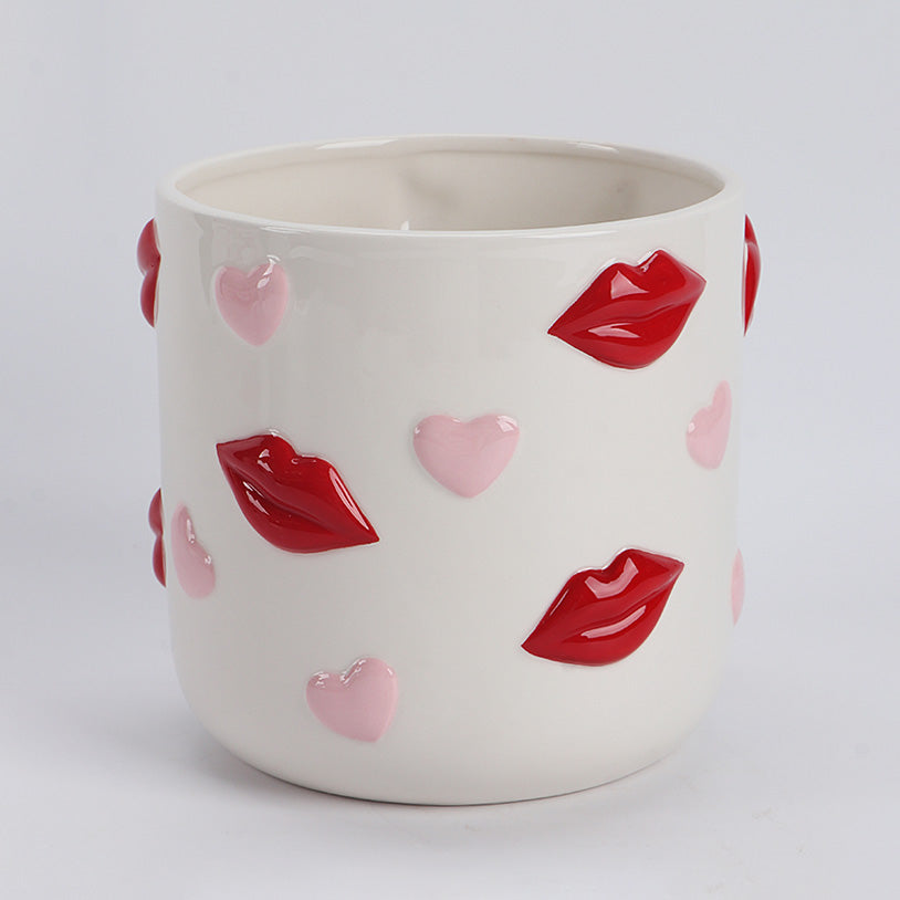 Aardewerk vaas / bloempot Hearts & Kisses