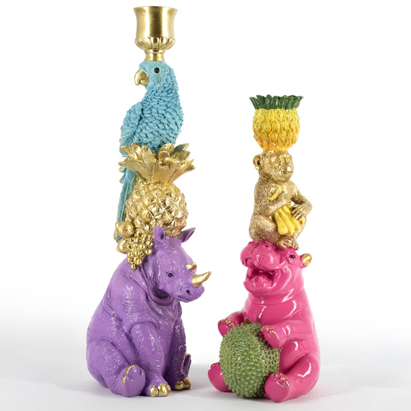 Kaarsenstandaar Papegaai en Neushoorn